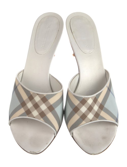 Burberry Nova Check Pattern Leather Trim Embellishment Slides