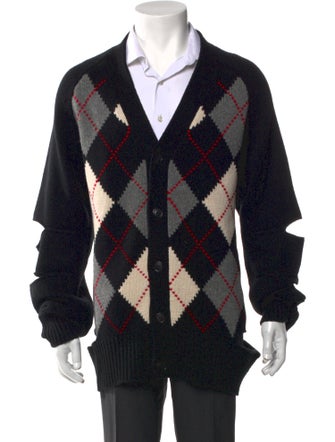 Burberry Merino Wool Plaid Print Cardigan