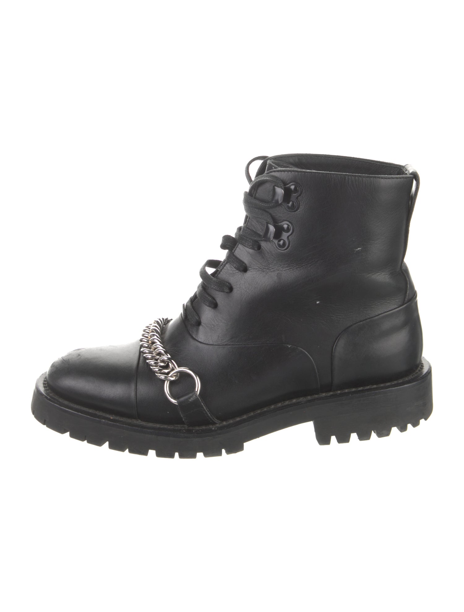 Burberry Leather Chain-Link Accents Combat Boots
