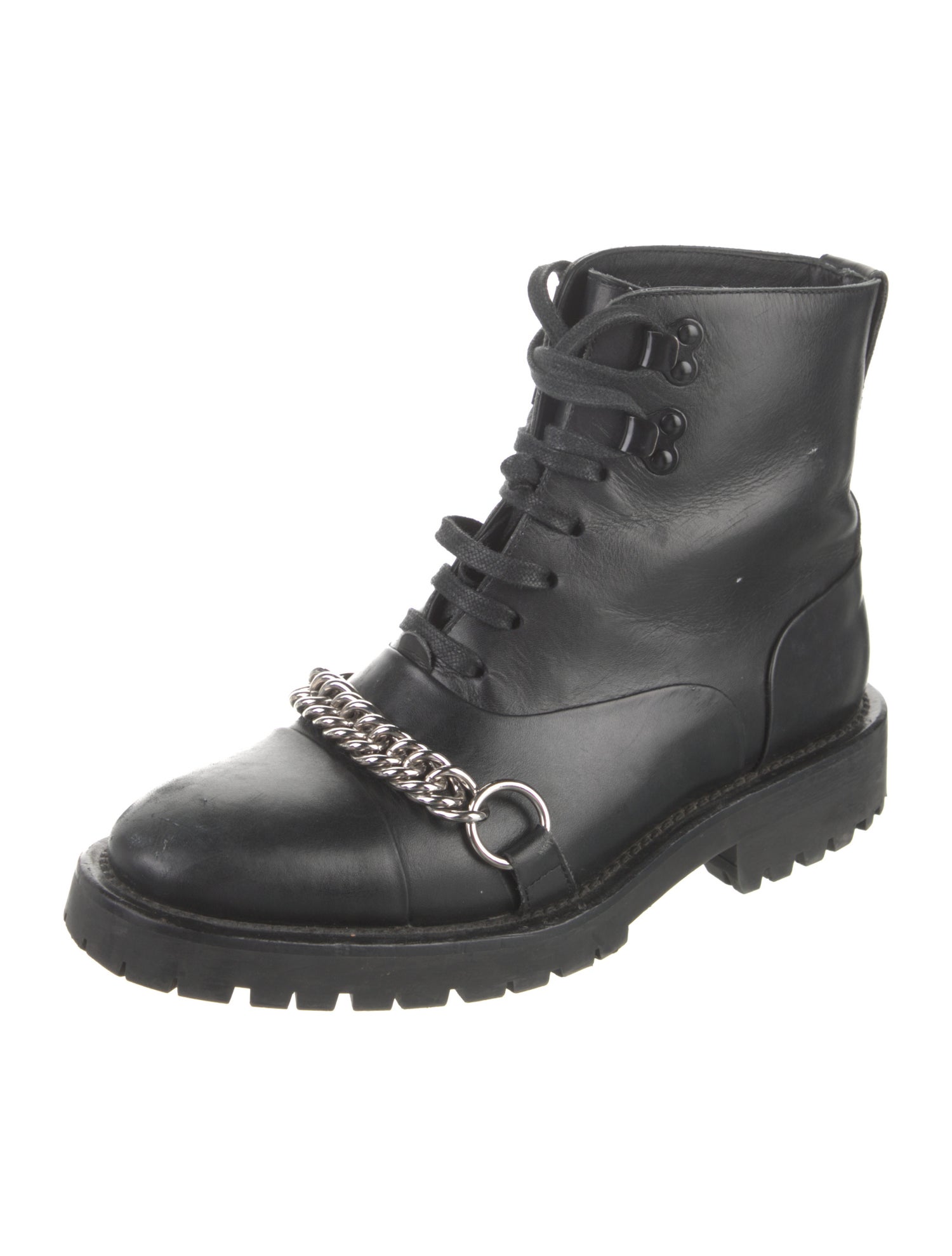 Burberry Leather Chain-Link Accents Combat Boots