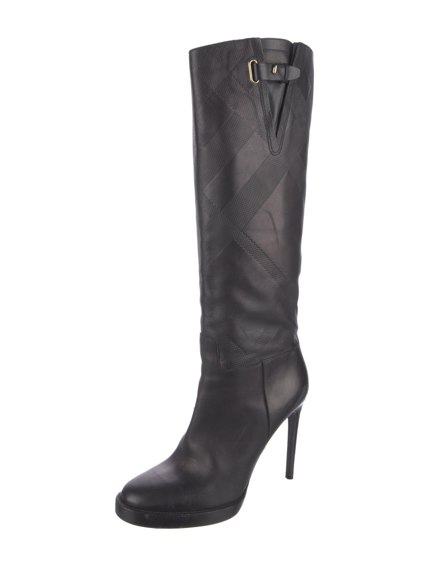 Burberry Smoked Check Pattern Leather Boots