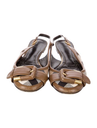 Burberry Nova Check Pattern Canvas Slingback Flats