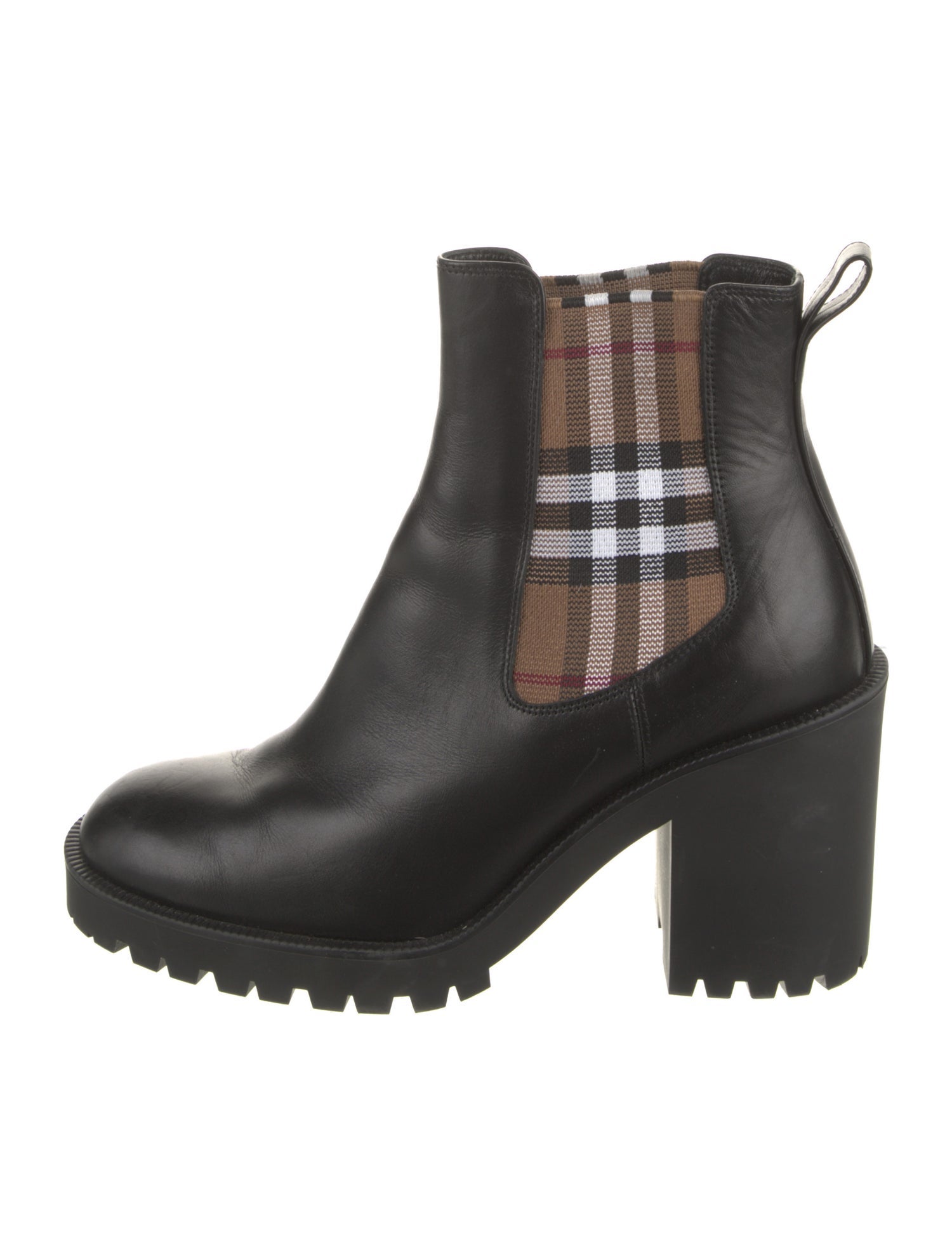 Burberry House Check Pattern Leather Chelsea Boots