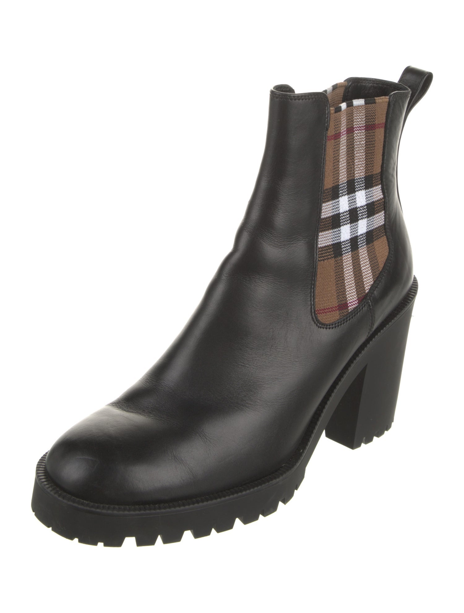Burberry House Check Pattern Leather Chelsea Boots