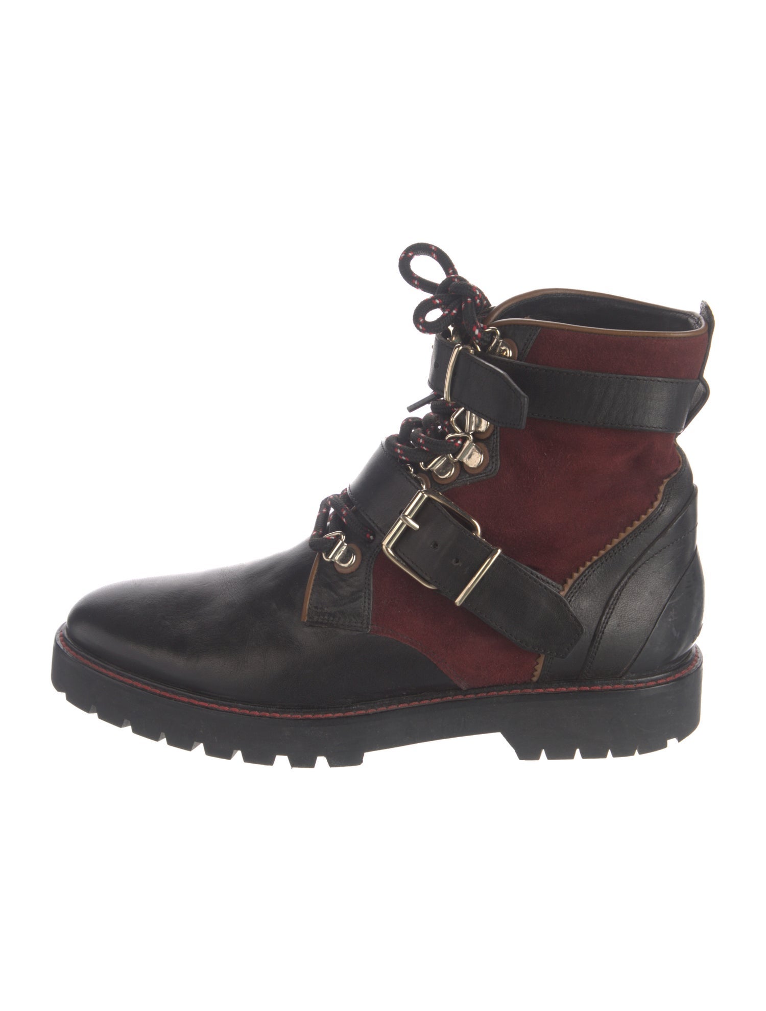 Burberry Leather Colorblock Pattern Combat Boots