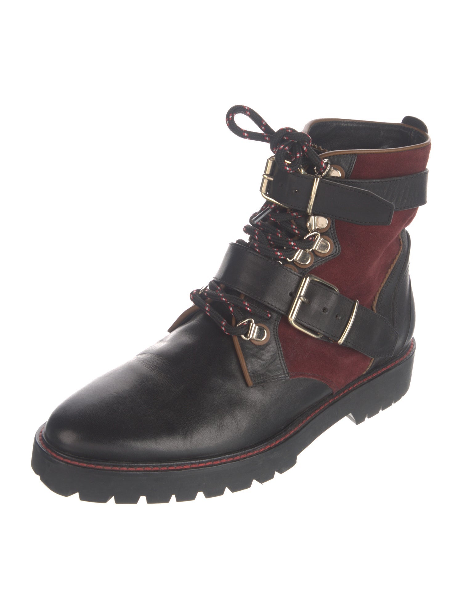 Burberry Leather Colorblock Pattern Combat Boots