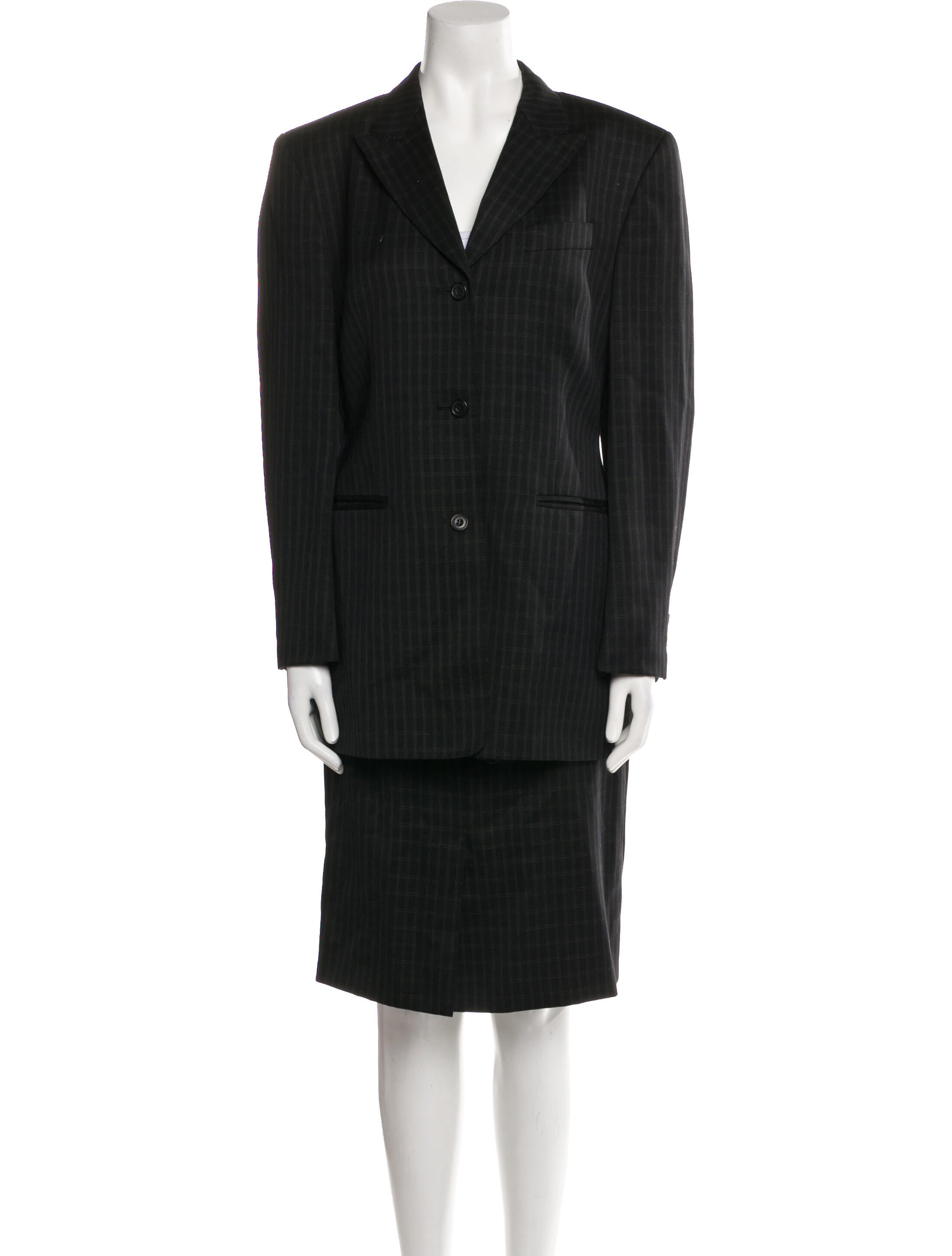 Burberry Virgin Wool Striped Skirt Suit