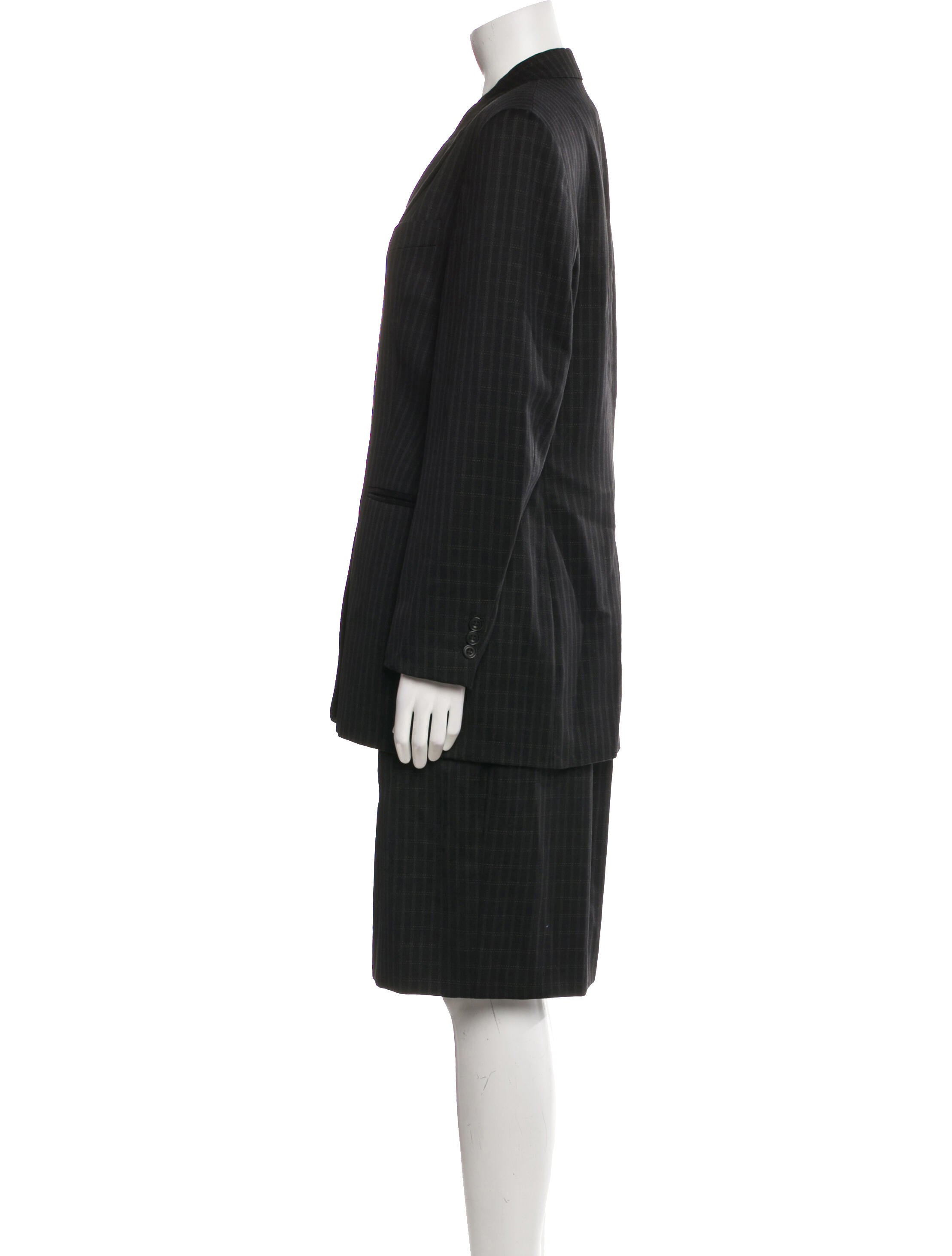 Burberry Virgin Wool Striped Skirt Suit