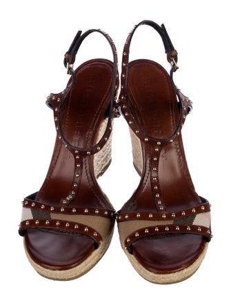 Burberry Nova Check Pattern Leather T-Strap Sandals