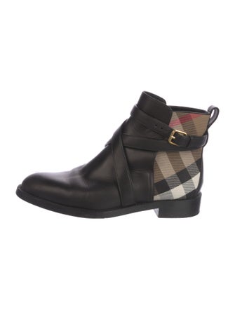 Burberry House Check Pattern Leather Chelsea Boots