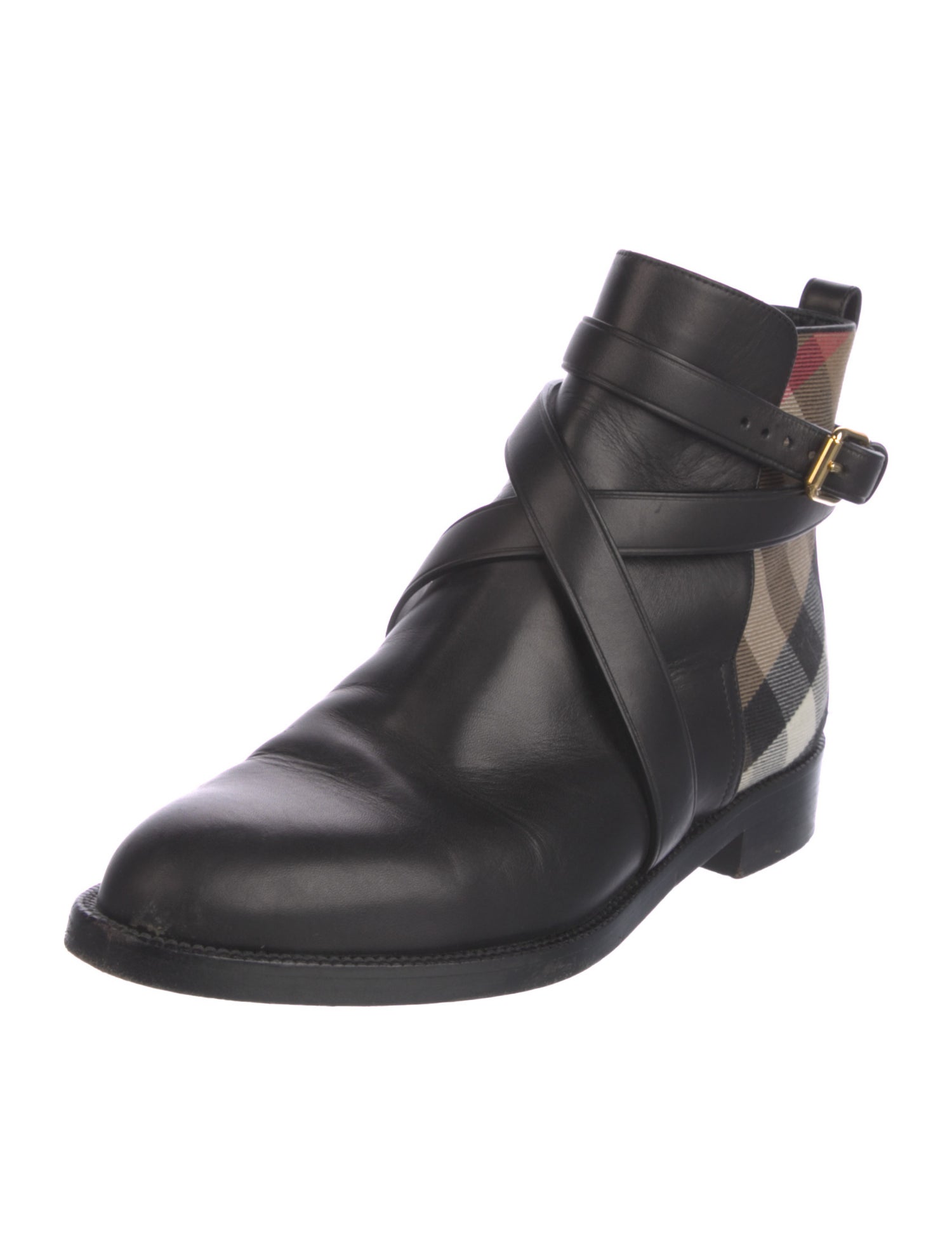 Burberry House Check Pattern Leather Chelsea Boots