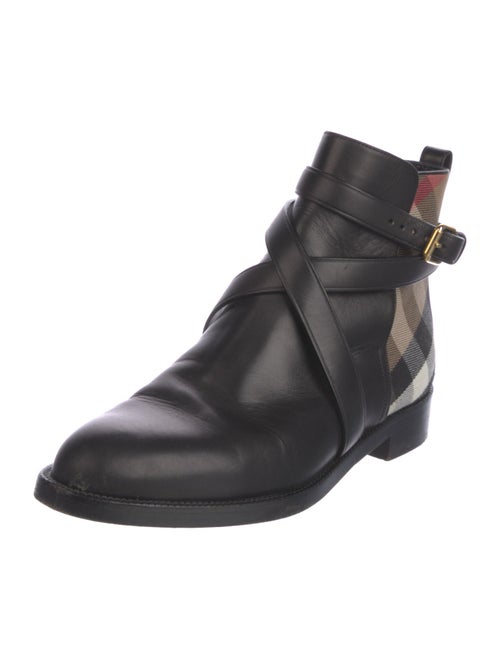 Burberry House Check Pattern Leather Chelsea Boots