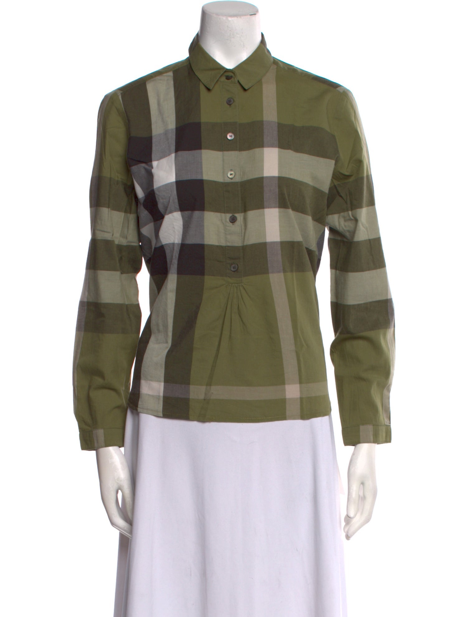 Burberry London Plaid Print Long Sleeve Button-Up Top