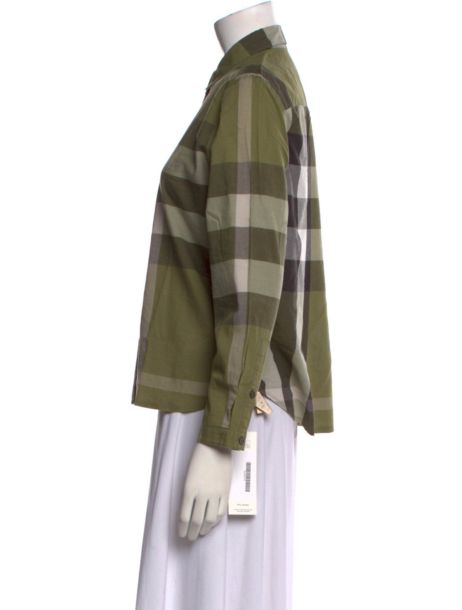 Burberry London Plaid Print Long Sleeve Button-Up Top