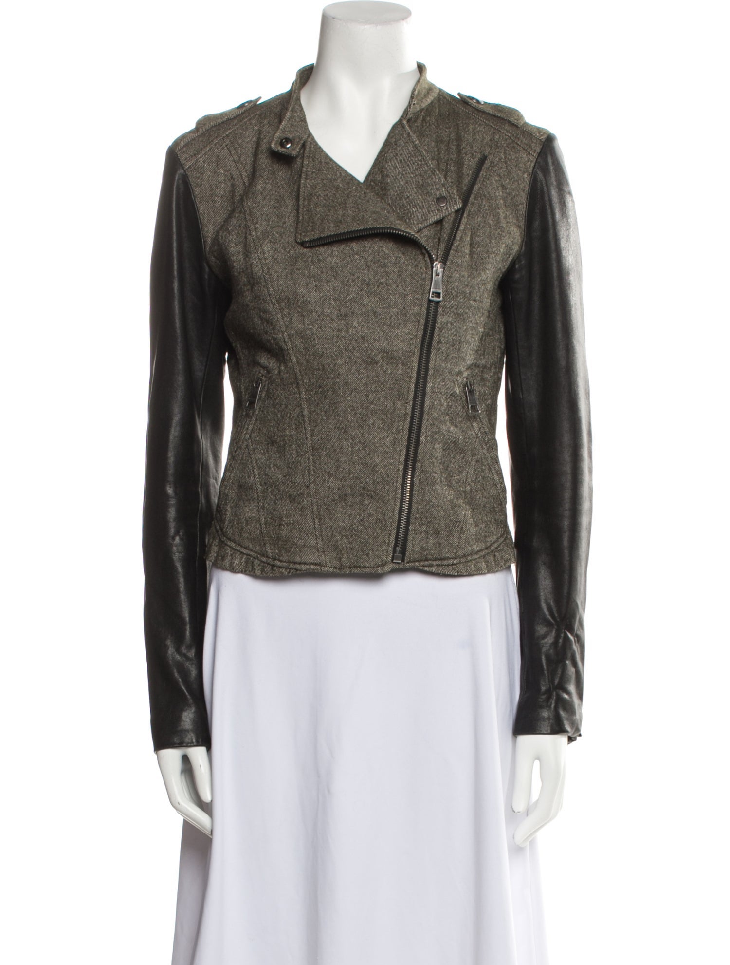 Burberry Linen Tweed Pattern Biker Jacket