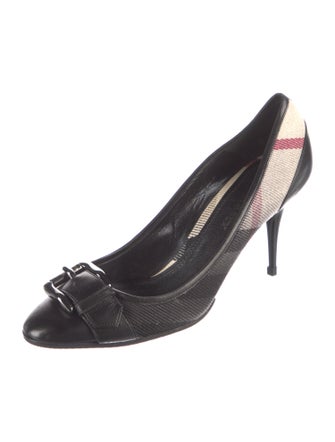 Burberry House Check Pattern Leather Trim Embellishment Pumps