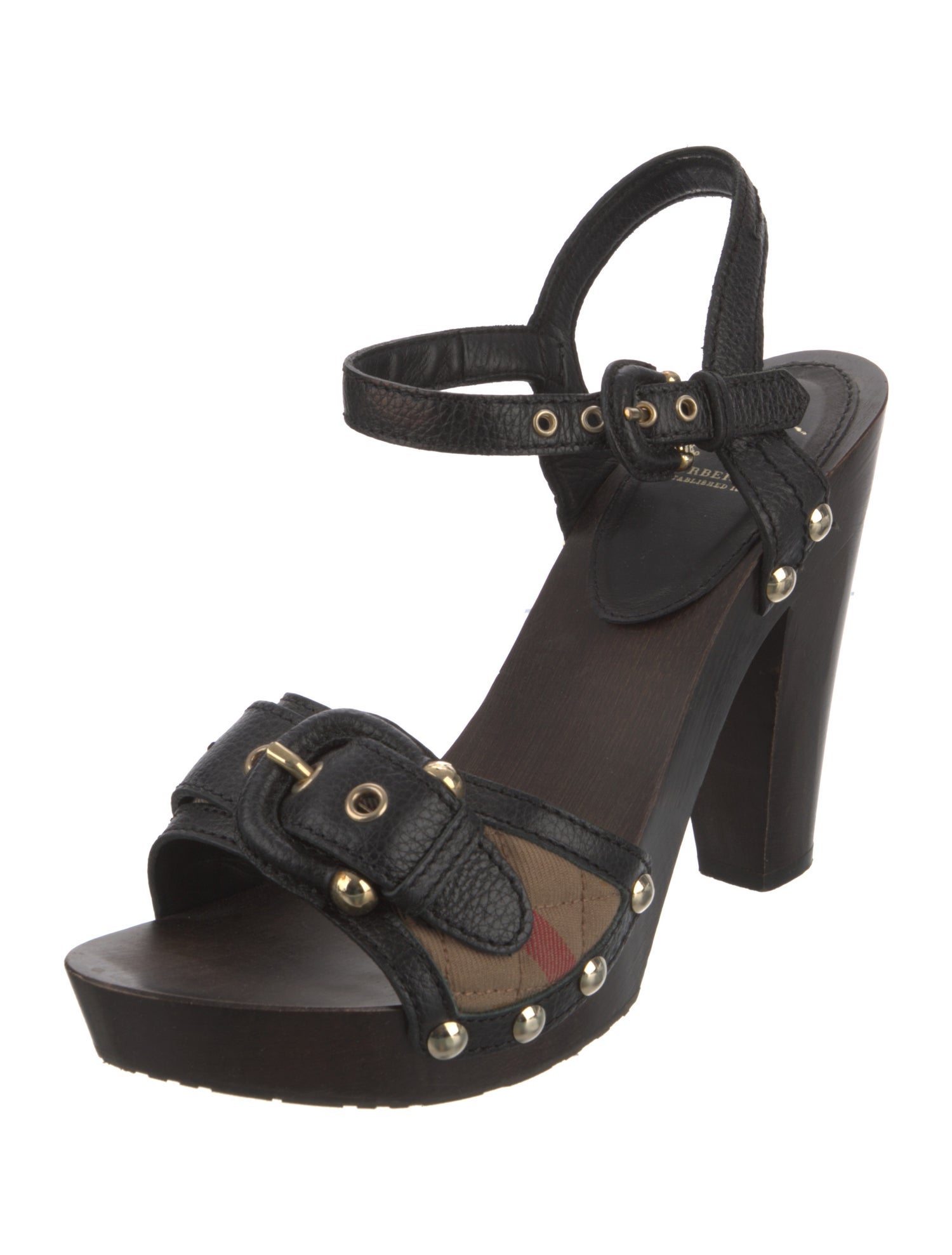 Burberry House Check Pattern Leather Slingback Sandals