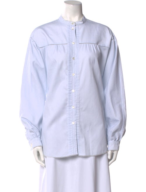 Burberry Mock Neck Long Sleeve Button-Up Top