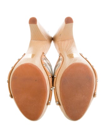 Burberry House Check Pattern Leather Trim Embellishment Slides