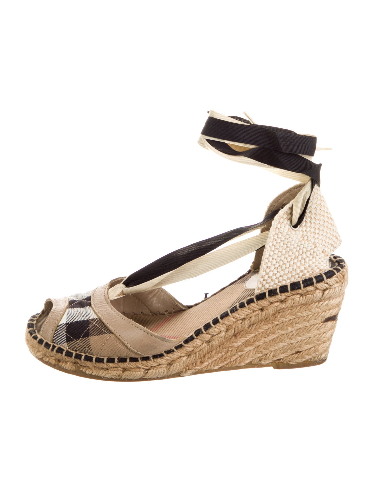 Burberry Canvas Leather Trim Embellishment Slingback Pumps
