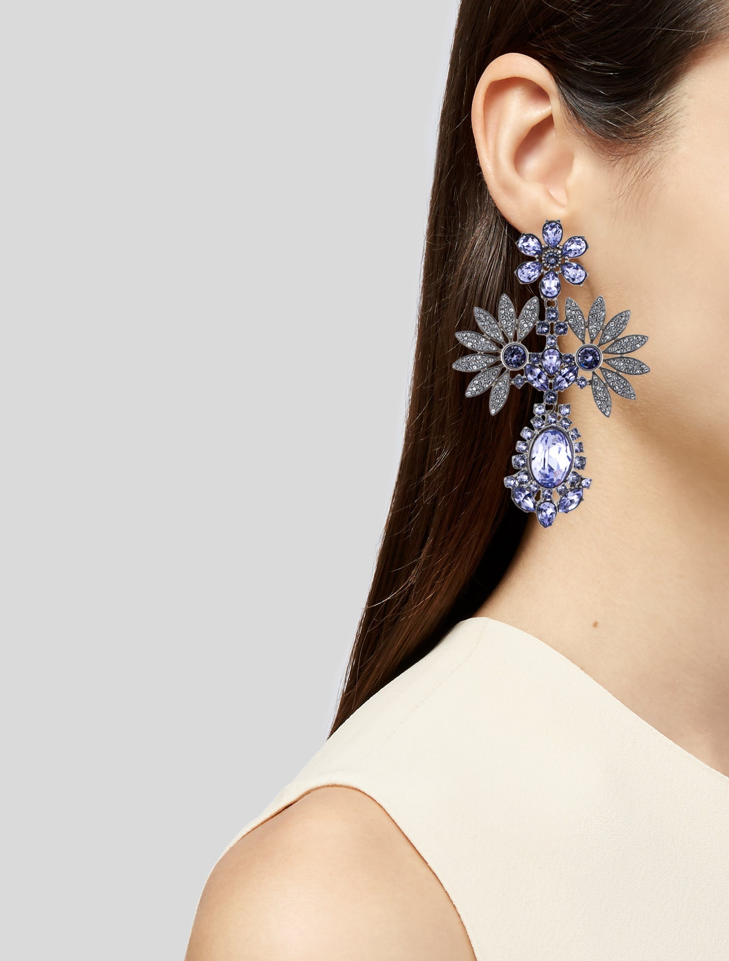 Burberry Crystal Mismatched Drop Clip-On Earrings