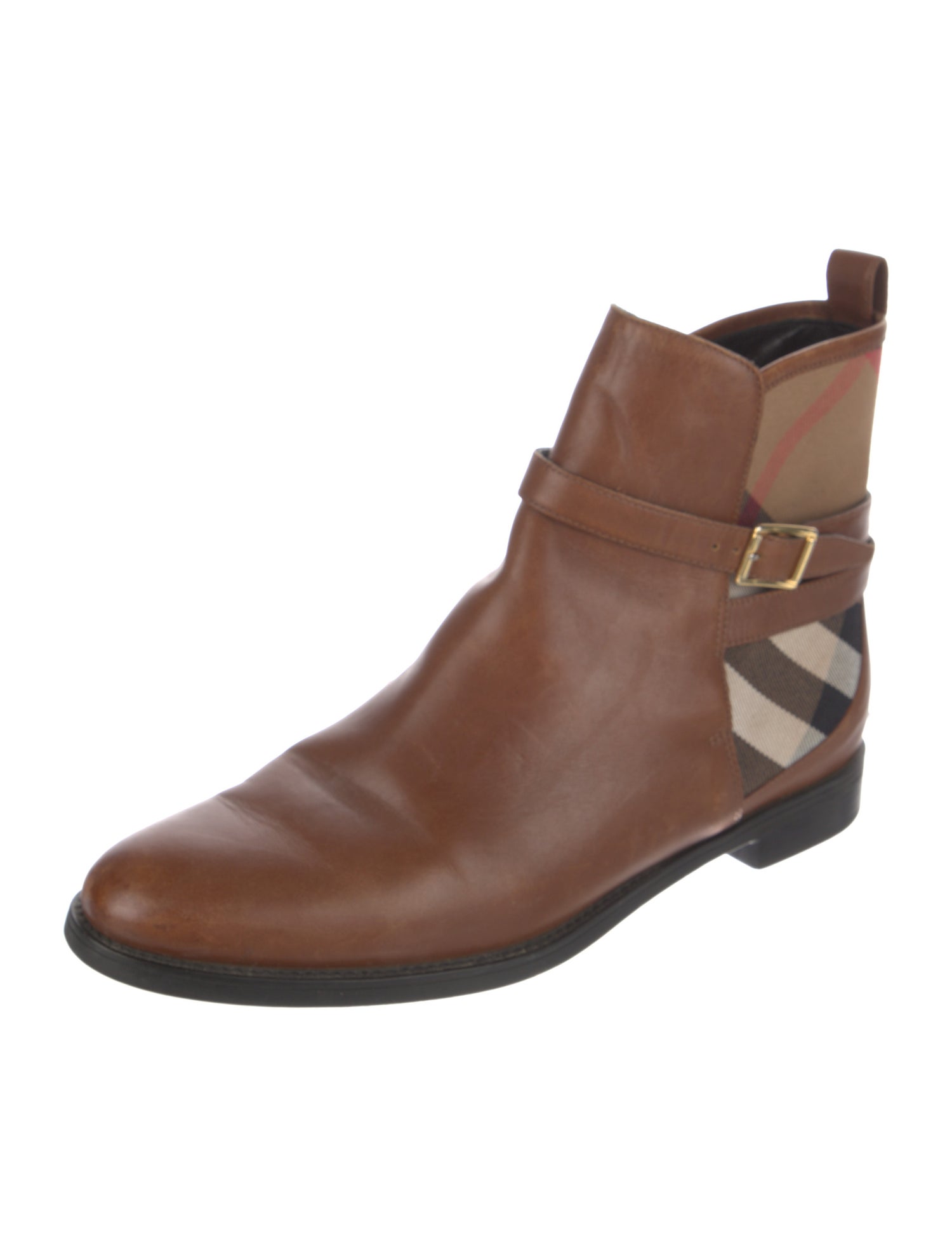 Burberry House Check Pattern Leather Chelsea Boots