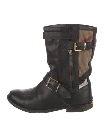 Burberry Nova Check Pattern Leather Moto Boots
