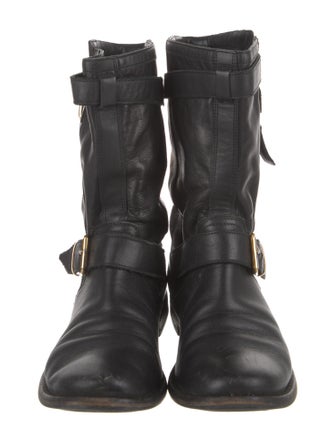 Burberry Nova Check Pattern Leather Moto Boots