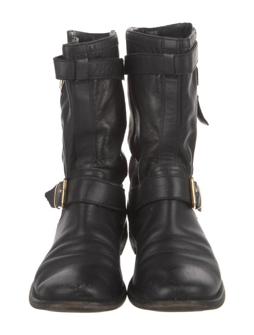 Burberry Nova Check Pattern Leather Moto Boots