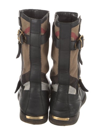 Burberry Nova Check Pattern Leather Moto Boots