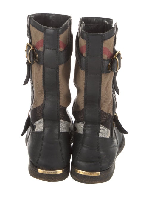 Burberry Nova Check Pattern Leather Moto Boots