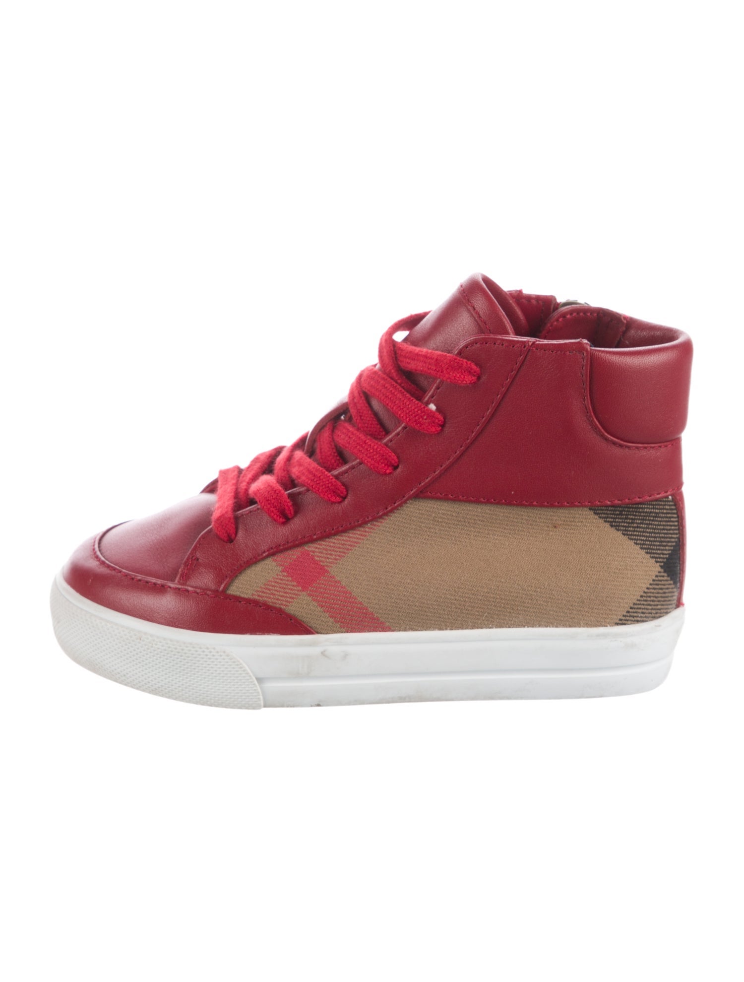 Burberry Kids Boys' Check Print Leather-Trimmed High Top Sneakers