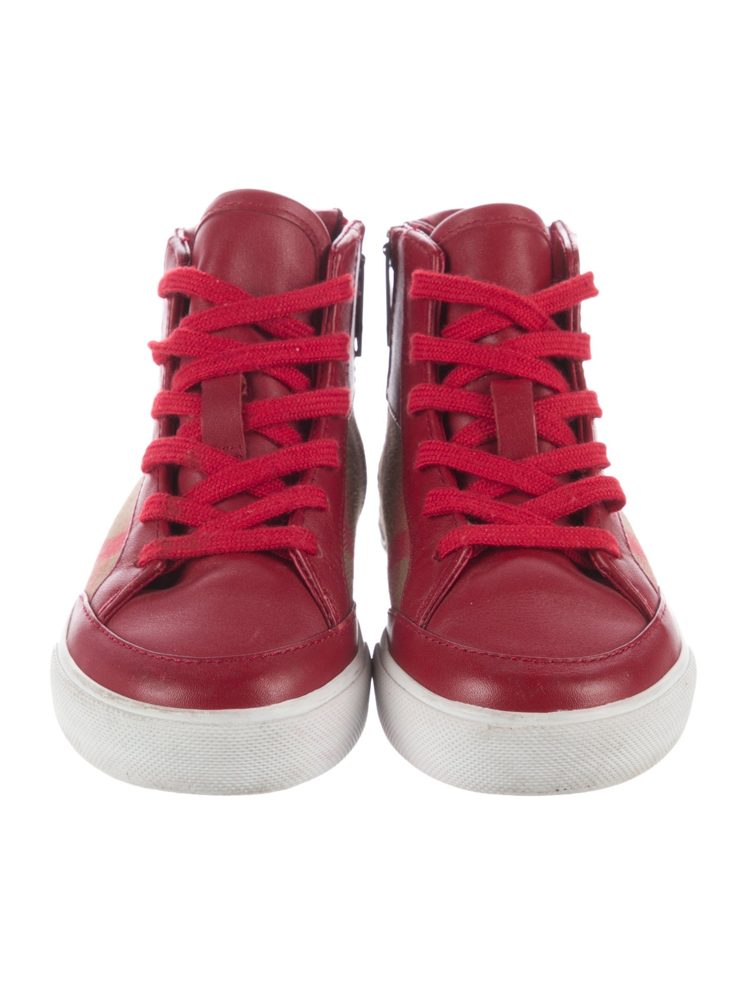 Burberry Kids Boys' Check Print Leather-Trimmed High Top Sneakers