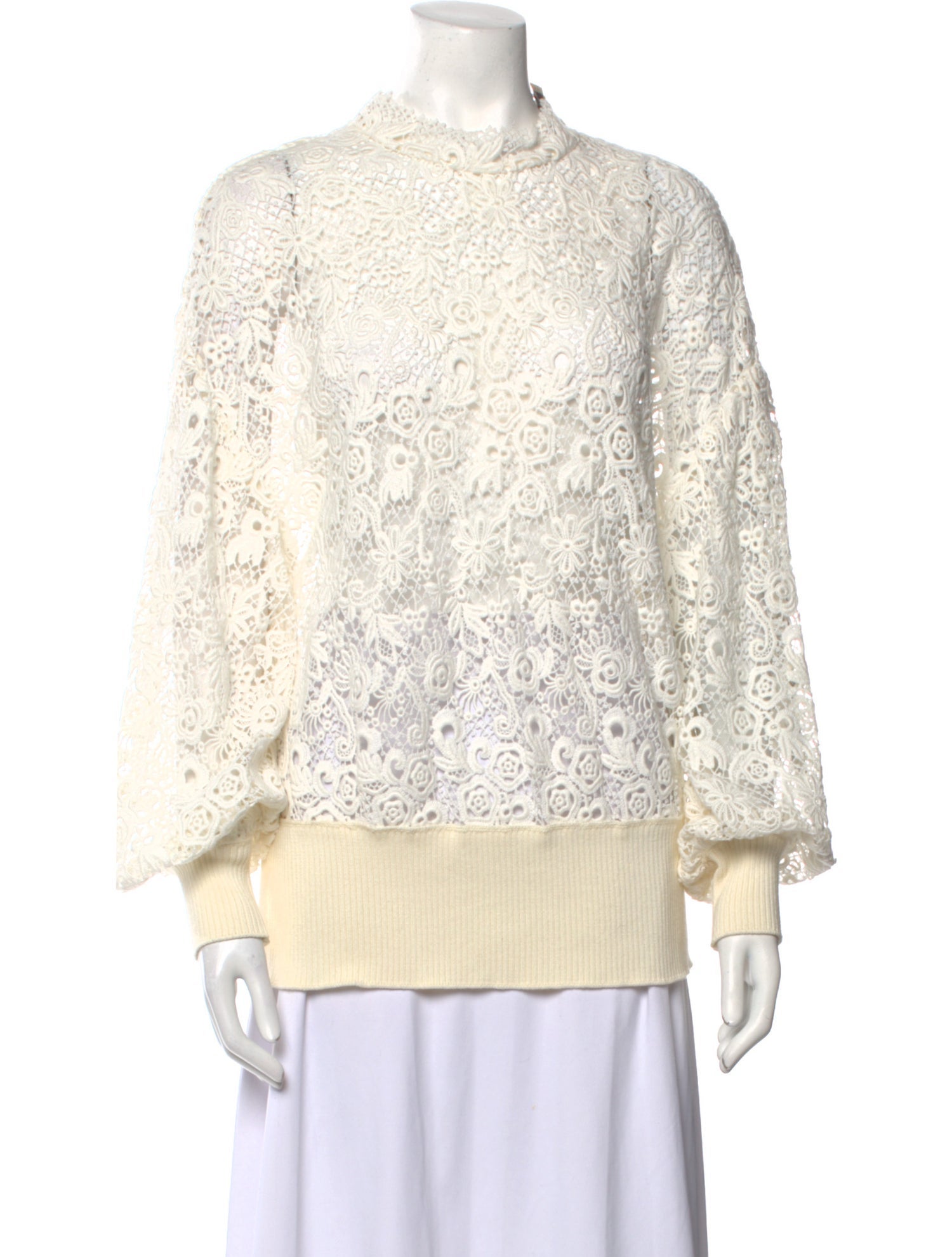 Burberry Lace Pattern Mock Neck Blouse