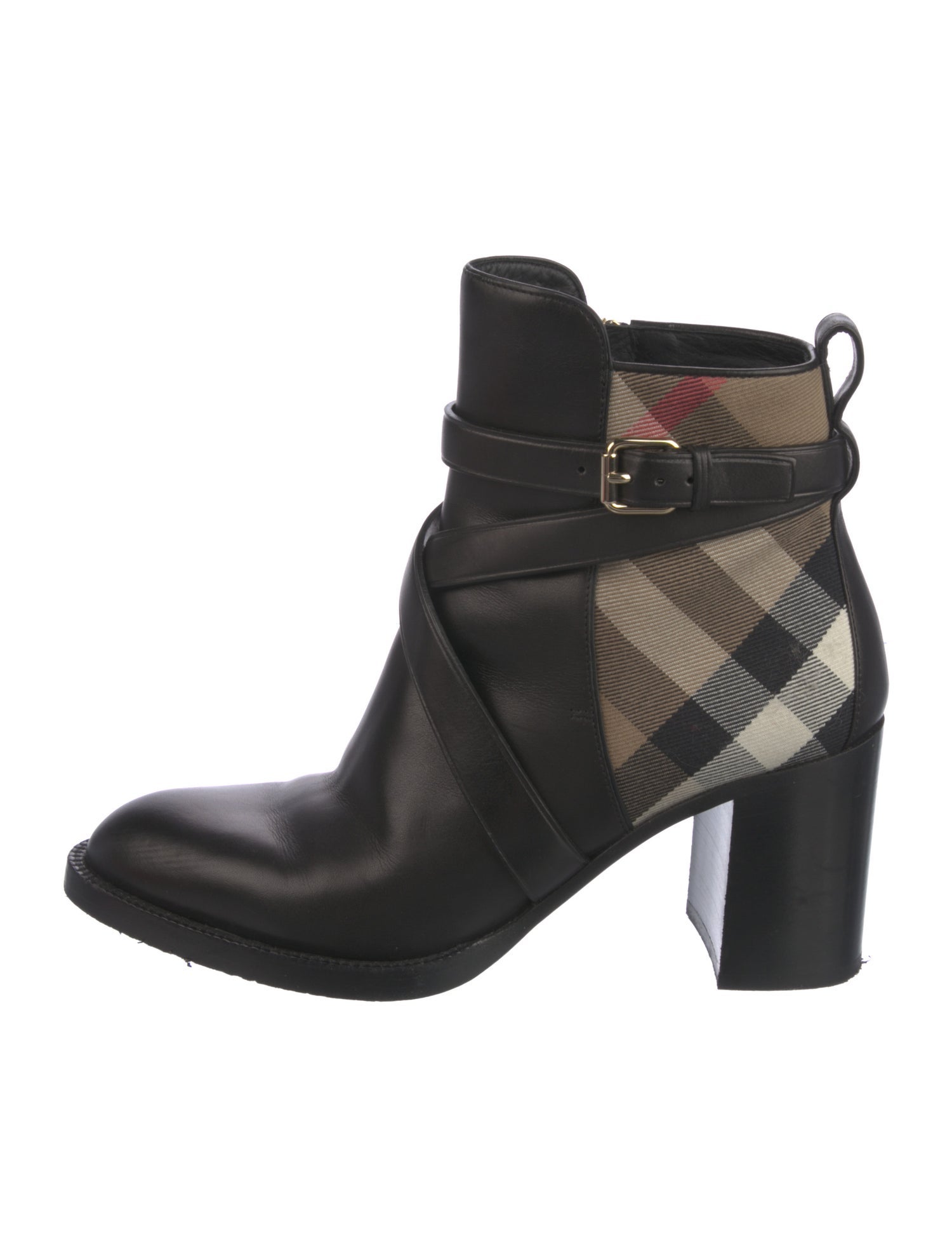 Burberry Leather Plaid Print Boots