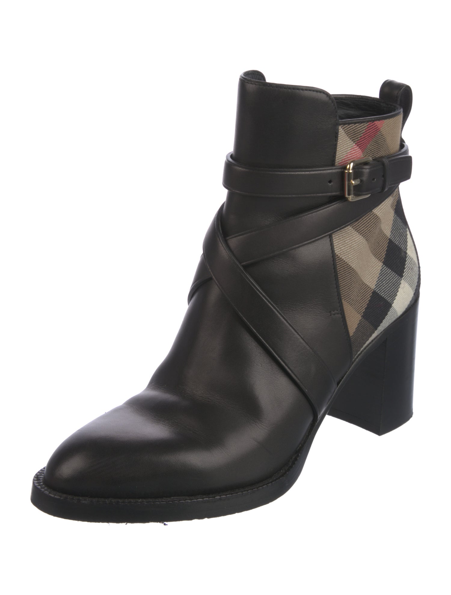 Burberry Leather Plaid Print Boots