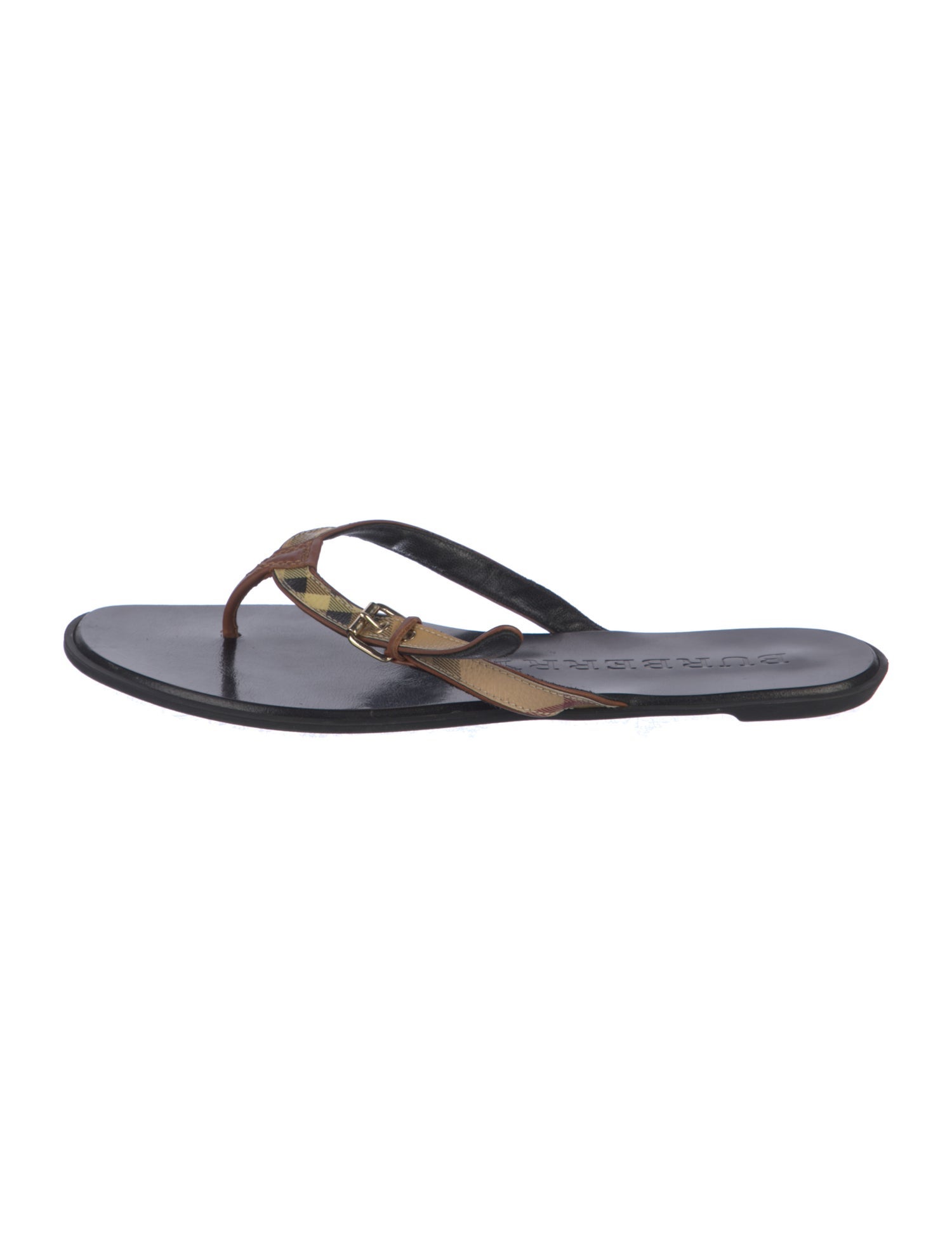 Burberry Nova Check Pattern Leather Trim Embellishment Slides