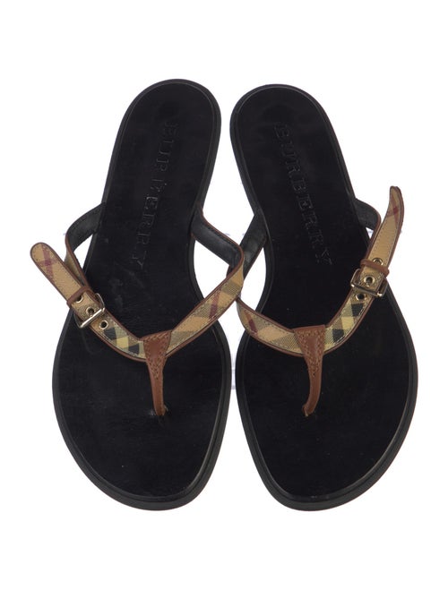 Burberry Nova Check Pattern Leather Trim Embellishment Slides