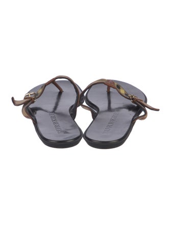 Burberry Nova Check Pattern Leather Trim Embellishment Slides