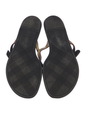 Burberry Nova Check Pattern Leather Trim Embellishment Slides