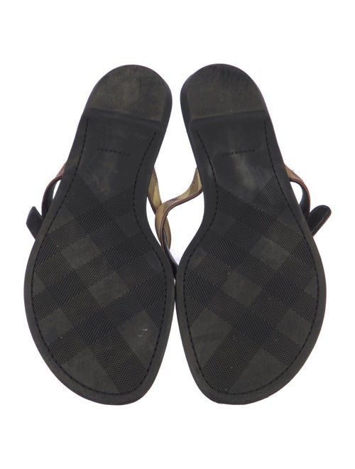 Burberry Nova Check Pattern Leather Trim Embellishment Slides