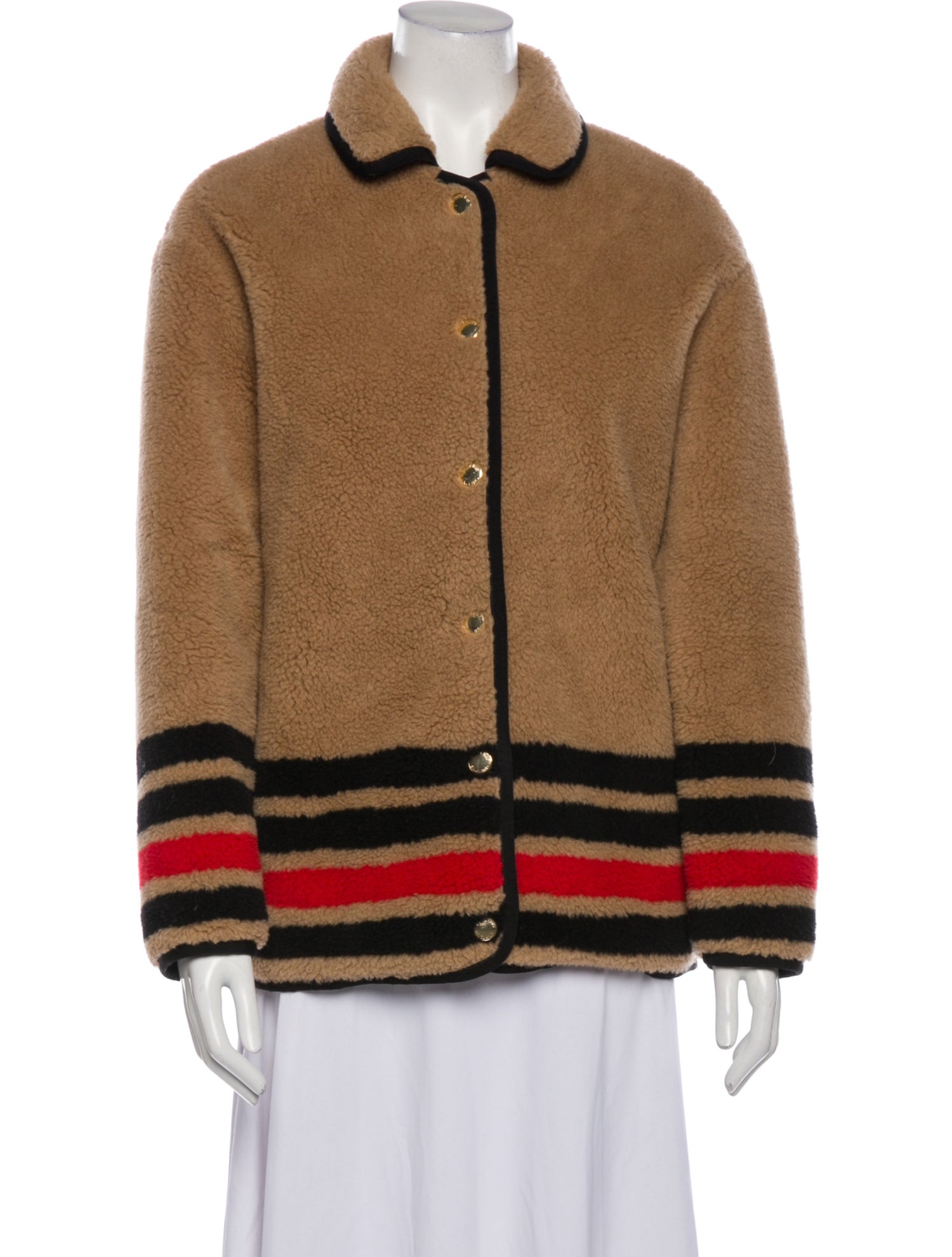 Burberry Wool Striped Faux Fur Jacket