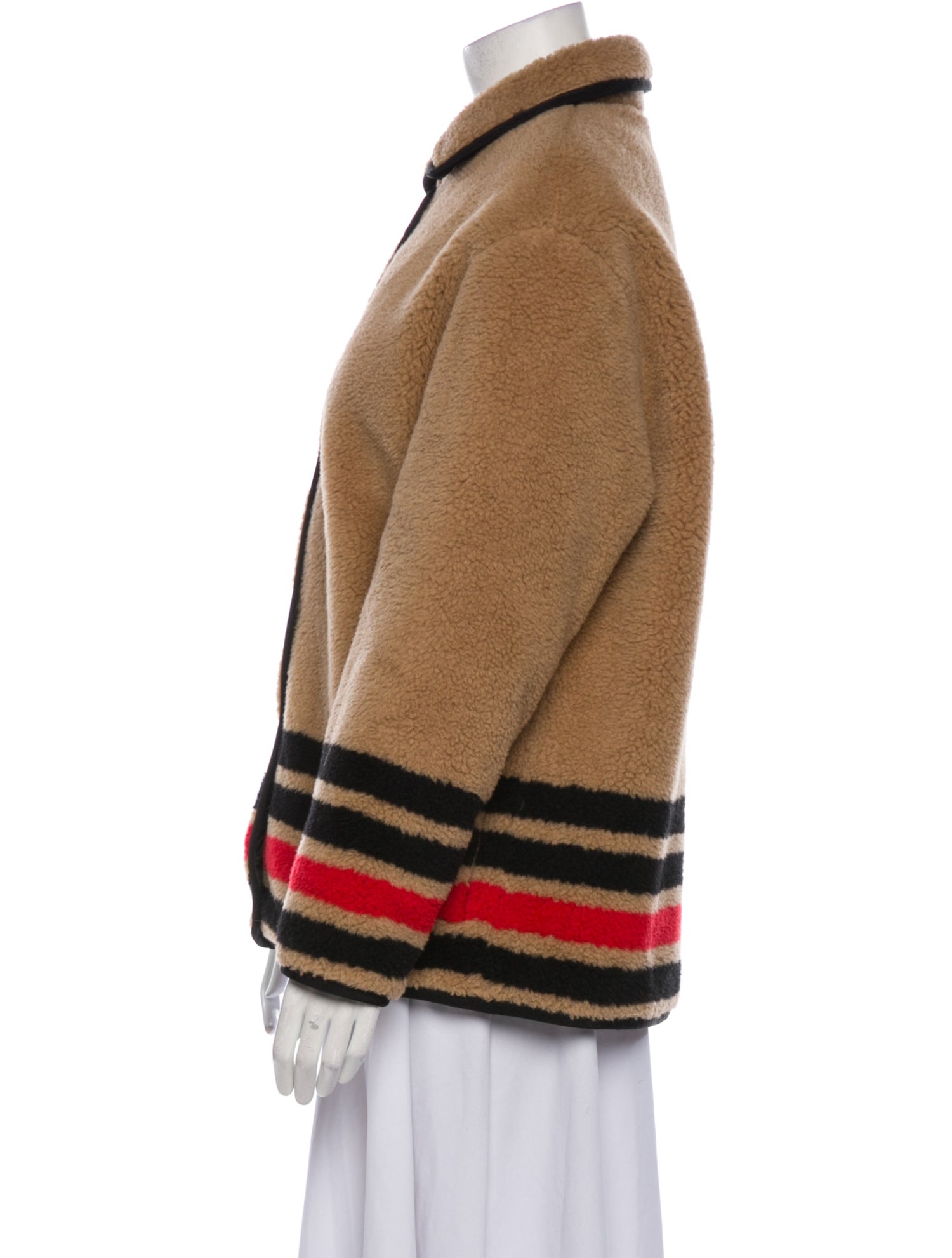 Burberry Wool Striped Faux Fur Jacket