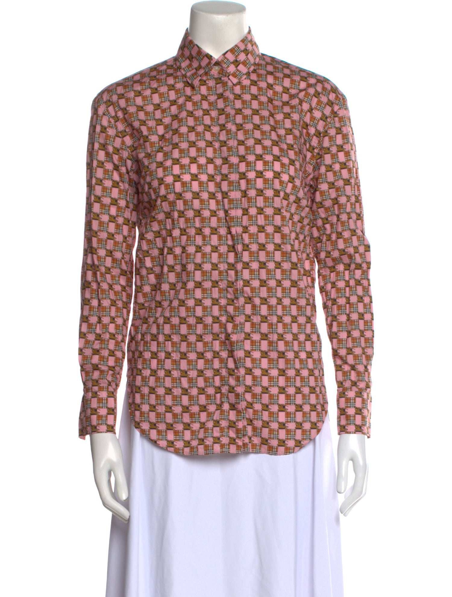 Burberry Printed Long Sleeve Button-Up Top
