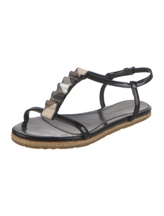 Burberry Abstract Check Patent Leather T-Strap Sandals