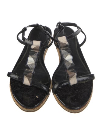 Burberry Abstract Check Patent Leather T-Strap Sandals