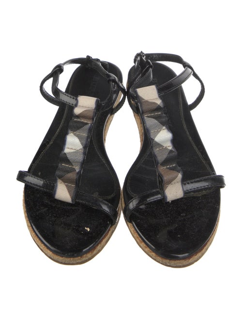 Burberry Abstract Check Patent Leather T-Strap Sandals