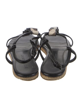 Burberry Abstract Check Patent Leather T-Strap Sandals