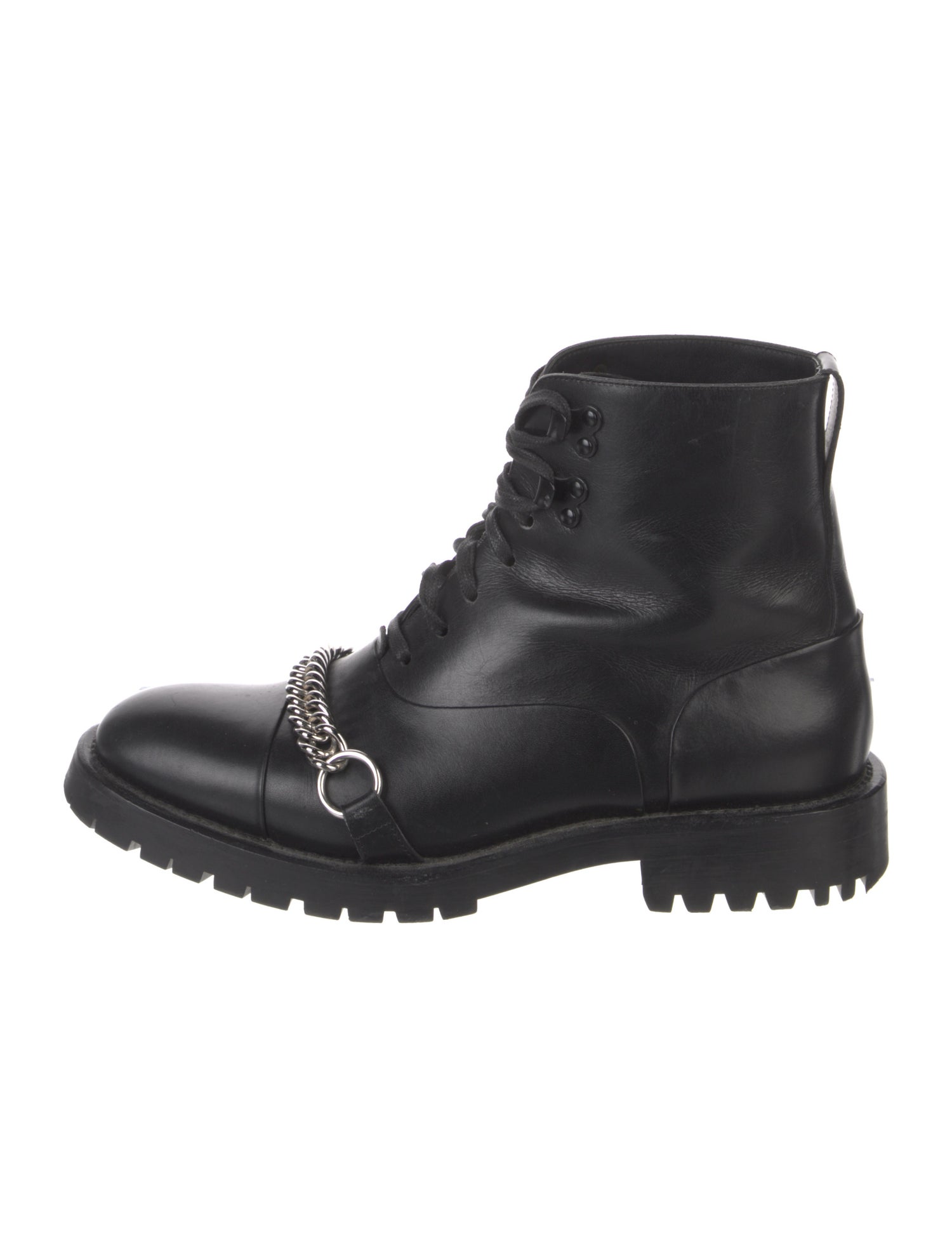 Burberry Leather Chain-Link Accents Combat Boots