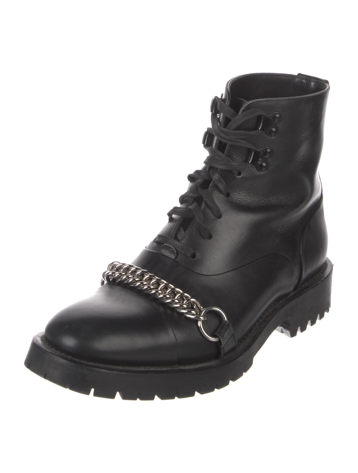 Burberry Leather Chain-Link Accents Combat Boots